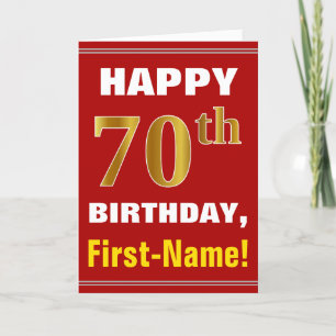 はっきりした赤、フェイク金ゴールド70番目の誕生日(名刺あり) カード
