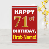 はっきりした赤、フェイク金ゴールド71番目の誕生日(名刺あり) カード (黄色い花)