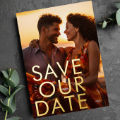 はっきりした超モダン金ゴールド救写真当日付 箔招待状