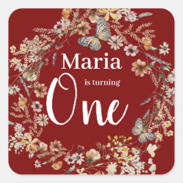 はっきりした野素朴花フローラベビー誕生日 スクエアシール