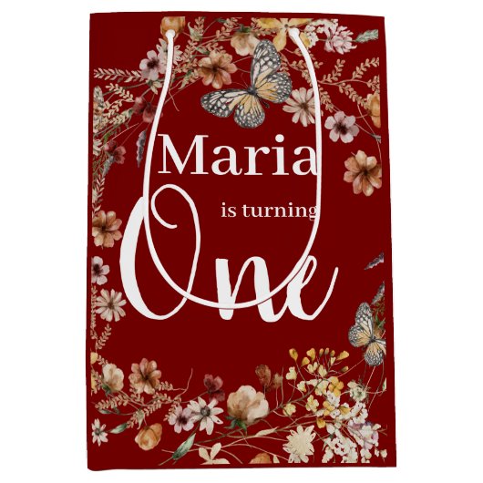 はっきりした野素朴花フローラベビー誕生日 ミディアムペーパーバッグ (正面)