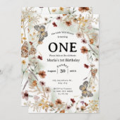 はっきりした野素朴花フローラベビー誕生日 招待状 (正面/裏面)