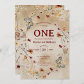 はっきりした野素朴花フローラベビー誕生日 招待状 (正面/裏面)