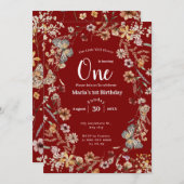 はっきりした野素朴花フローラベビー誕生日 招待状 (正面/裏面)