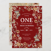 はっきりした野素朴花フローラベビー誕生日 招待状 (正面/裏面)