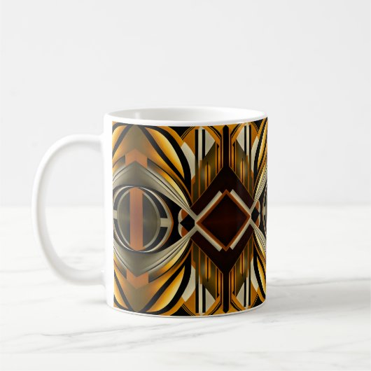 はっきりした金ゴールドと黒の図形デザイン コーヒーマグカップ (左)