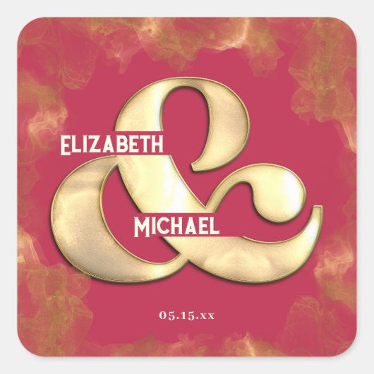 はっきりした金ゴールドエレガントピンクマゼンタカスタムウェディング スクエアシール (正面)