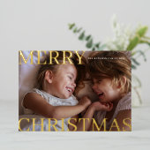 はっきりした金ゴールドクラシックタイポグラフィ写真メリークリスマス 箔シーズンカード (立ち正面)