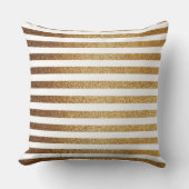はっきりした金ゴールドグリッターと白ストライプ色 クッション (正面)