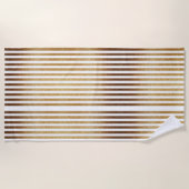 はっきりした金ゴールドグリッターと白ストライプ色 ビーチタオル (正面)