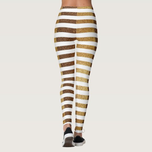 はっきりした金ゴールドグリッターと白ストライプ色 レギンス (裏面)
