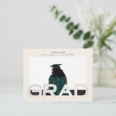 はっきりした金ゴールドスクリプトの卒業発表写真 案内ポストカード (スタンド正面)