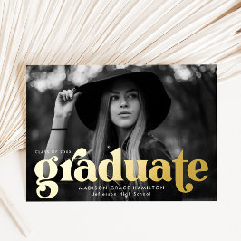 はっきりした金ゴールドタイポグラフィ写真の卒業発表 箔招待状