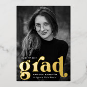 はっきりした金ゴールドタイポグラフィ写真の卒業発表 箔招待状 (正面)