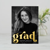 はっきりした金ゴールドタイポグラフィ写真卒業会 箔招待状 (立ち正面)