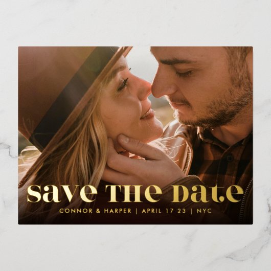 はっきりした金ゴールドモダン文字写真はがき日付を保存 箔シーズンポストカード (正面)