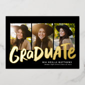 はっきりした金ゴールドモダン3枚卒業 箔招待状 (正面)