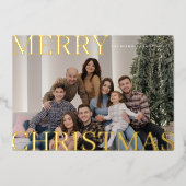 はっきりした金ゴールド家族レビュー写真クリスマス 箔シーズンカード (正面)
