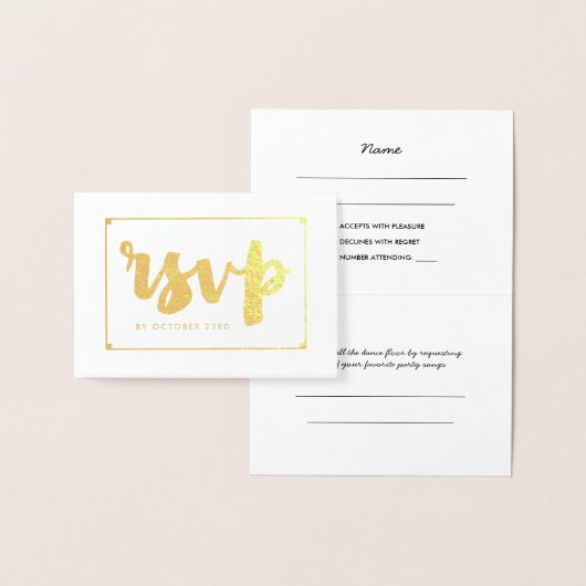 はっきりした金ゴールド手書きRSVP 箔カード (ディスプレー)