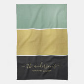 はっきりした金ゴールド青緑色の黒い帯 キッチンタオル (縦)