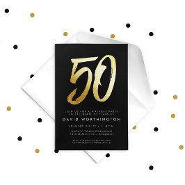 はっきりした金ゴールド50エレガントth birthday party 箔招待状