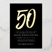 はっきりした金ゴールド50エレガントth birthday party 箔招待状 (正面)