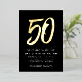 はっきりした金ゴールド50エレガントth birthday party 箔招待状 (立ち正面)