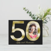 はっきりした金ゴールド50th Photo Birthday Partyへの招待 招待状 (スタンド正面)