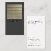 はっきりした銀フェイクモダン黒線ストライプの模様 名刺 (正面/裏面)