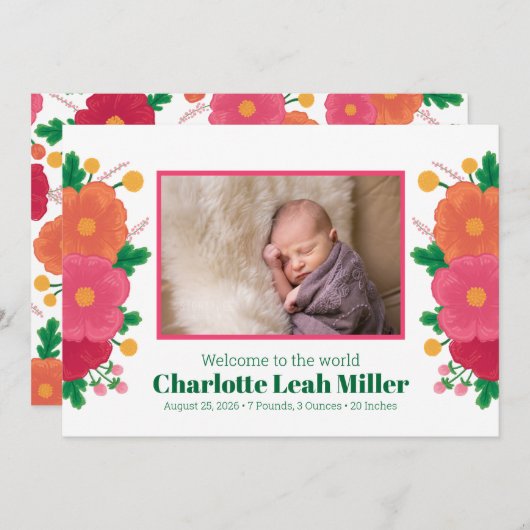 はっきりした開花誕生発表 案内状 (正面/裏面)