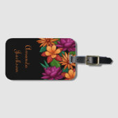 はっきりした鮮やかカラフル咲く花ブラックシック ラゲッジタグ (正面横)