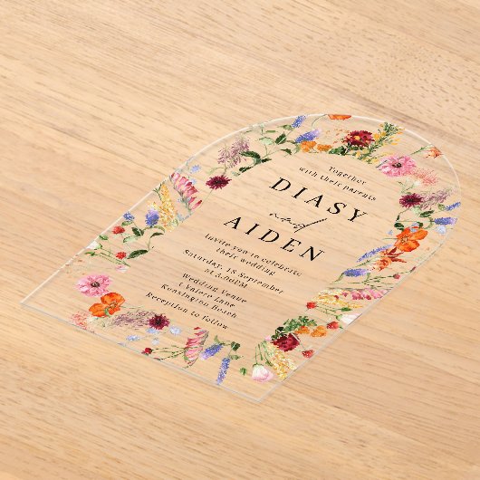 はっきりした鮮やか水結婚色 アクリル招待状 (レイダウン)