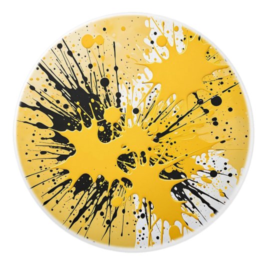 はっきりした黄絵を描（ばちゃばちゃ）跳ねるモダンー セラミックノブ (正面)