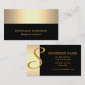 はっきりした黒エレガント金ゴールドストライプのメイクアップ 名刺 (正面/裏面)