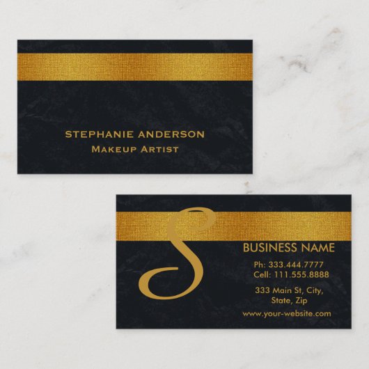 はっきりした黒エレガント金ゴールドストライプのメイクアップ 名刺 (正面/裏面)