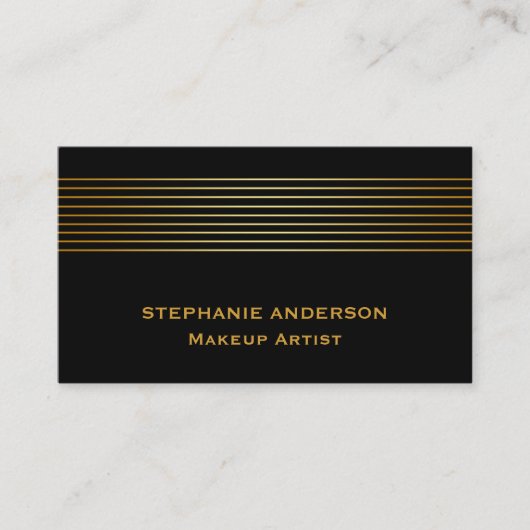 はっきりした黒エレガント金ゴールドストライプのメイクアップ 名刺 (正面)