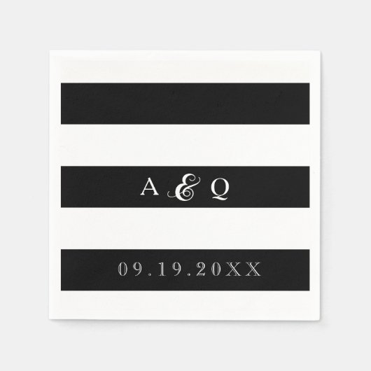 はっきりした黒ストライプ結婚 スタンダードカクテルナプキン (正面)