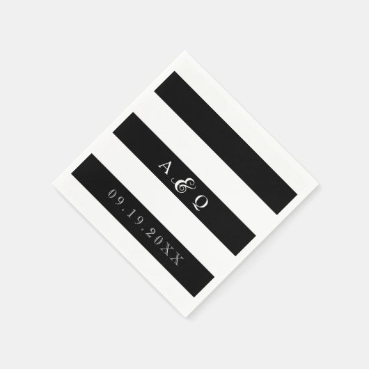 はっきりした黒ストライプ結婚 スタンダードカクテルナプキン (角)