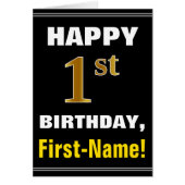 はっきりした黒、フェイク金ゴールド1歳の誕生日（名刺あり） (正面)