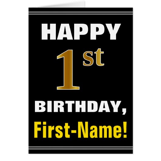 はっきりした黒、フェイク金ゴールド1歳の誕生日(名刺あり) (正面)