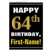 はっきりした黒、フェイク金ゴールド64番目の誕生日(名前カード付き) (正面)