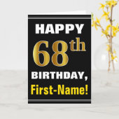 はっきりした黒、フェイク金ゴールド68番目の誕生日(名前カード付き) カード (黄色い花)