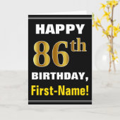 はっきりした黒、フェイク金ゴールド86番目の誕生日(名刺あり) カード (黄色い花)