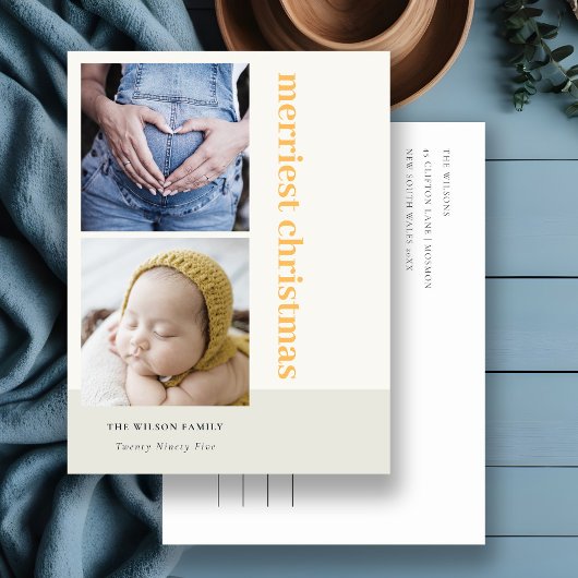 はっきりした2ミニマル枚の写真の黄色のメリークリスマス シーズンポストカード