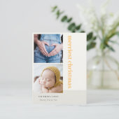 はっきりした2ミニマル枚の写真の黄色のメリークリスマス シーズンポストカード (スタンド正面)