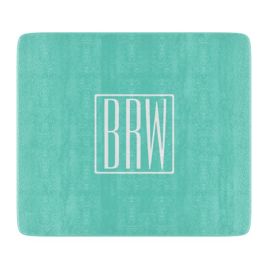 はっきりした3モダンイニシャルモノグラム |アクアの白 カッティングボード (正面)