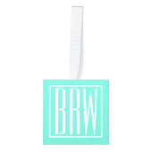 はっきりした3モダンイニシャルモノグラム |アクアの白 キューブオーナメント (正面)