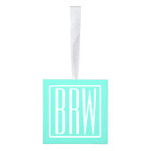 はっきりした3モダンイニシャルモノグラム |アクアの白 キューブオーナメント (右)