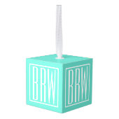 はっきりした3モダンイニシャルモノグラム |アクアの白 キューブオーナメント (裏面アングル)