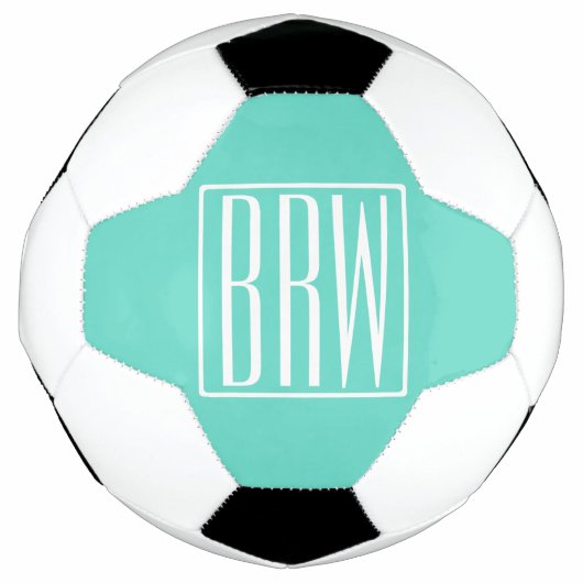 はっきりした3モダンイニシャルモノグラム |アクアの白 サッカーボール (正面)